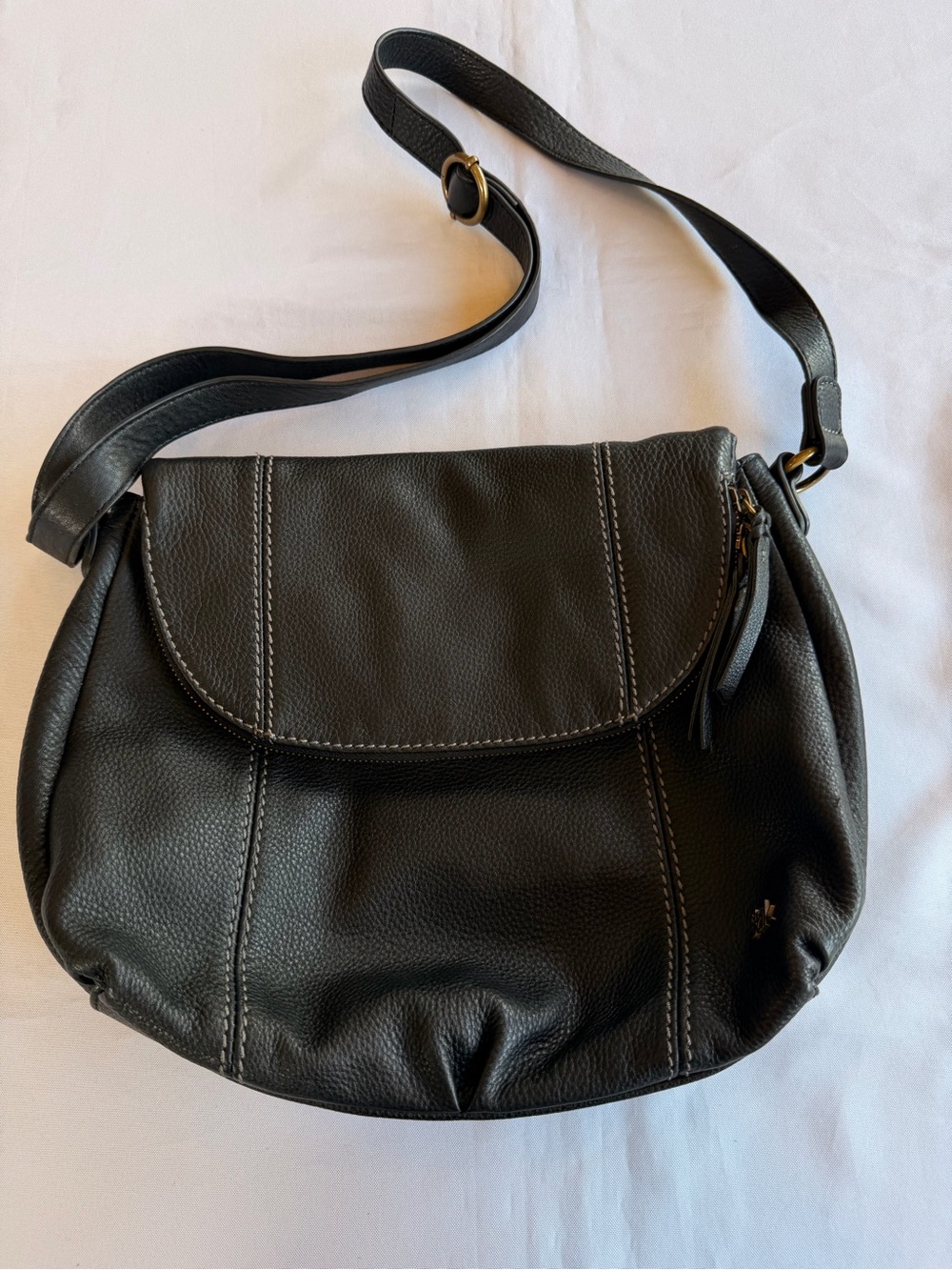 The Sak Deena Flap Black Pebbled Leather Crossbody Bag